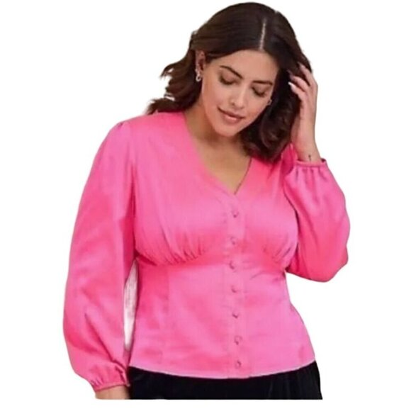Torrid Satin Top 2X Pink Feminine Coquette Cocktail Preppy Classic Retro Resort - Picture 1 of 12